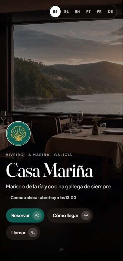 Carta digital de un restaurante gallego en el móvil