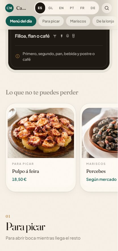 Platos con foto y precio en la carta digital QR