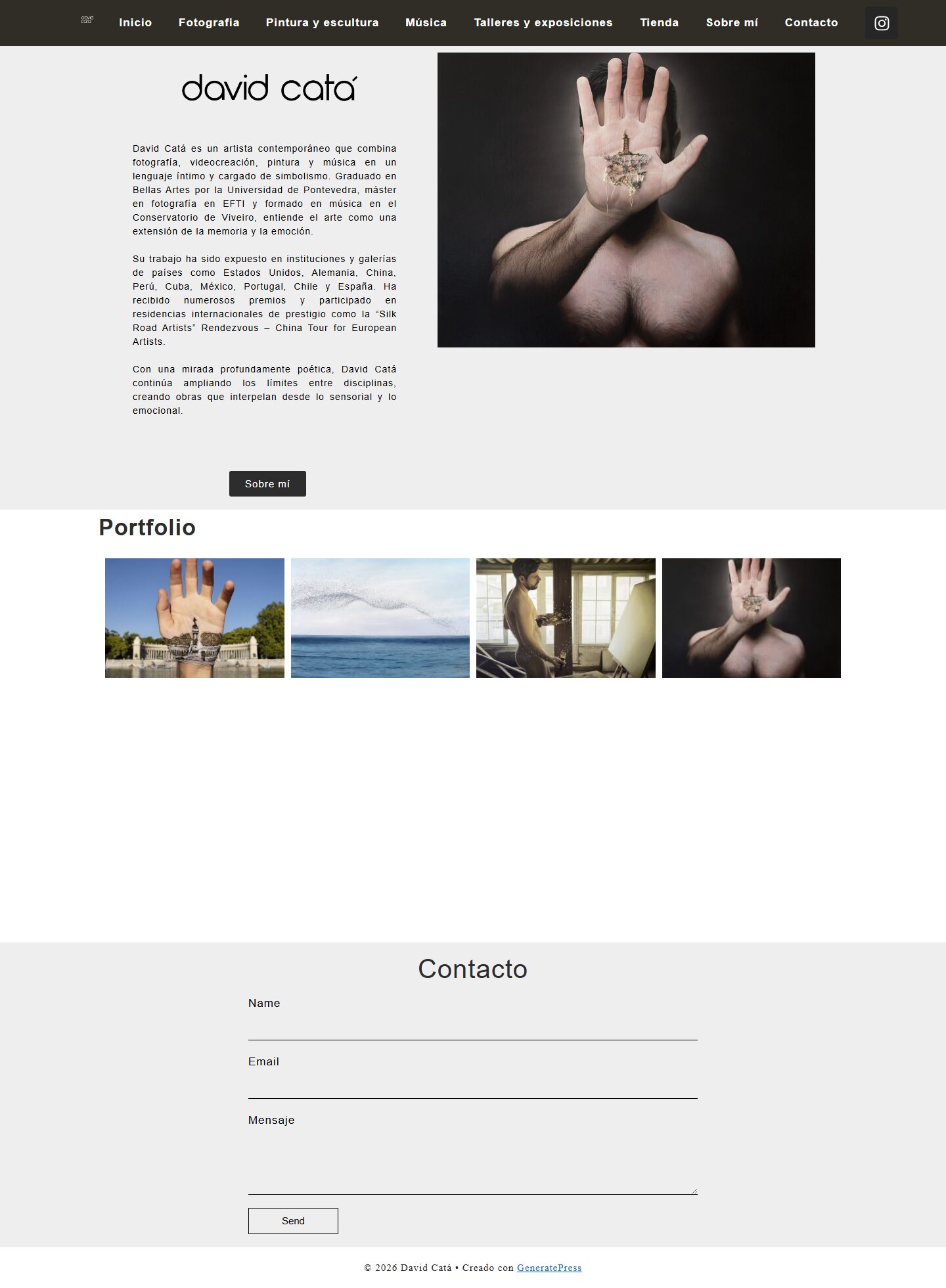 Portada de la web de David Catá en ordenador — antes