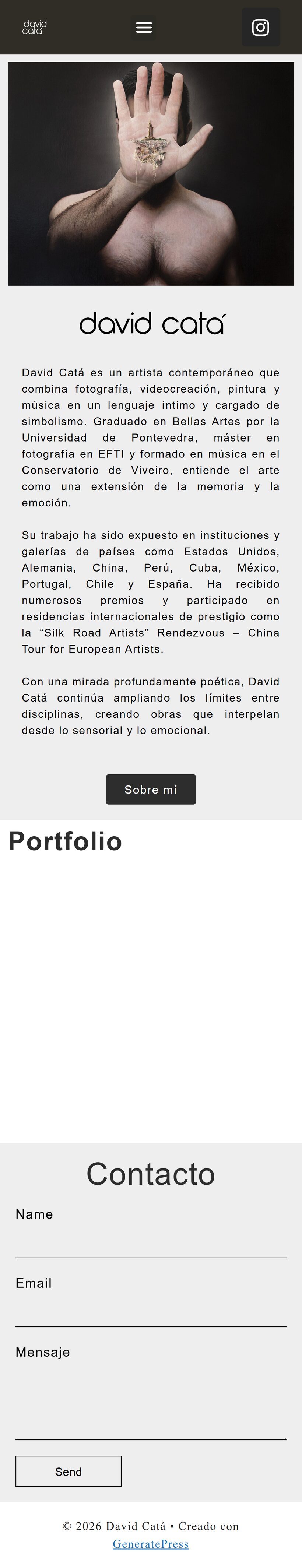 Portada de la web de David Catá en móvil — antes