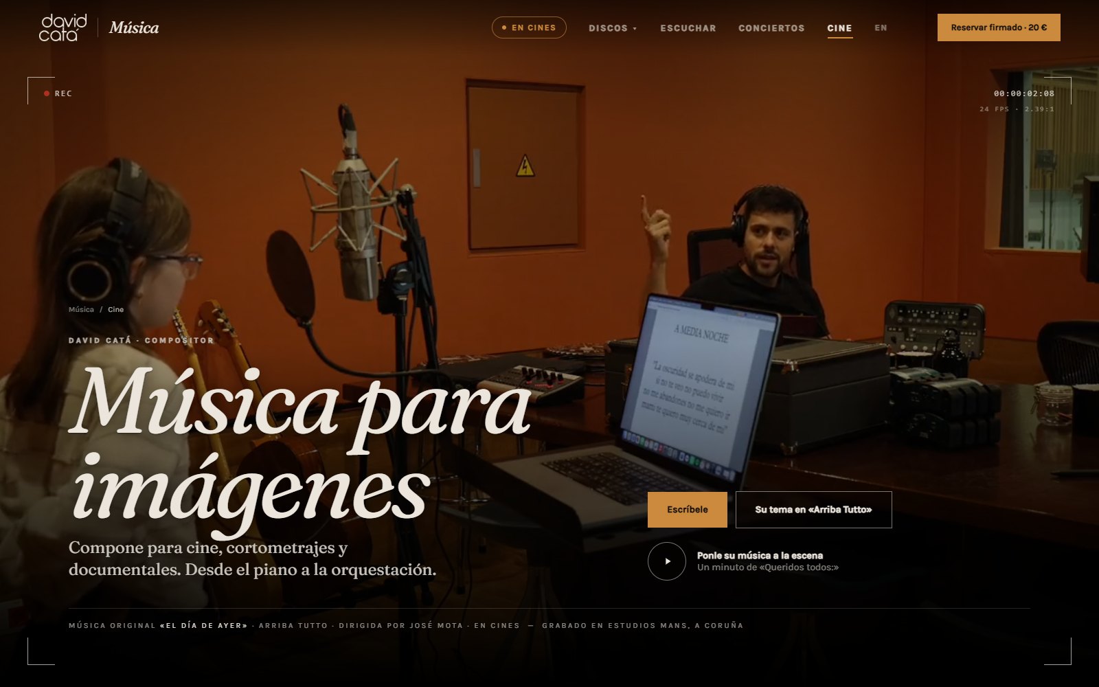 Página Cine de la web de David Catá: música para cine, cortometrajes y documentales