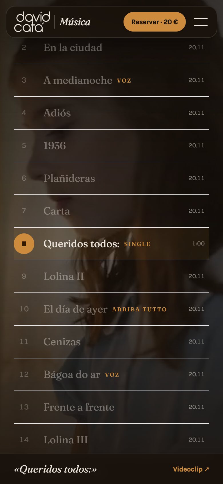 Lista de temas de «Queridos todos:» en móvil
