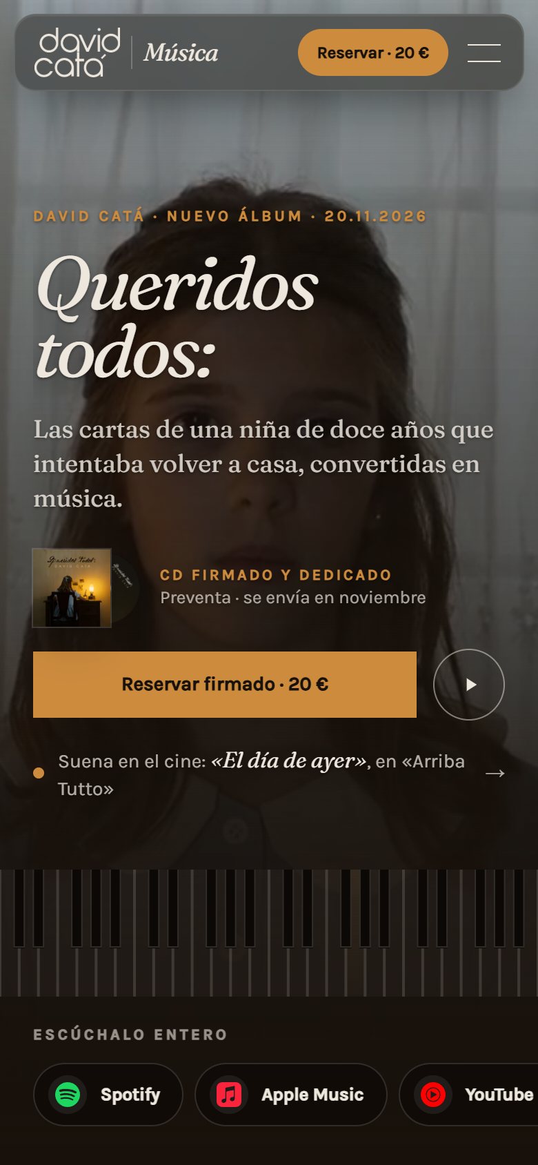 Mundo Música de David Catá en móvil: portada con el piano