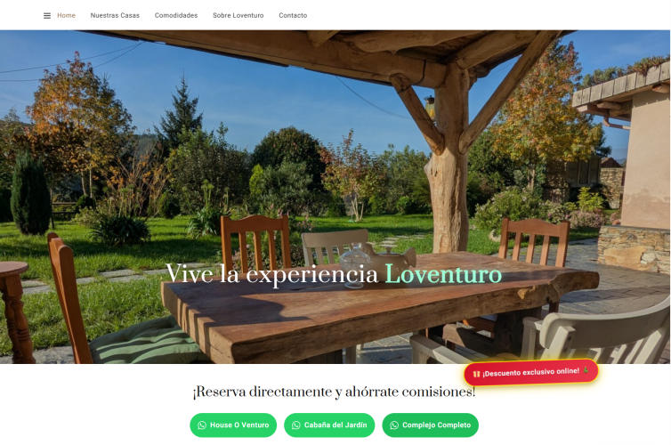 Diseño web de Loventuro, turismo rural realizado por Lapriex Digital